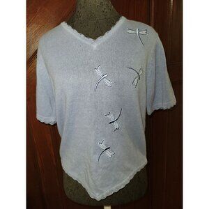 Vintage Christopher Banks Knit Embroidered Dragonfly Short Sleeve Sweater Top